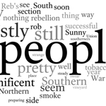 A word cloud showing the most frequent words relating to the South and Southerners.